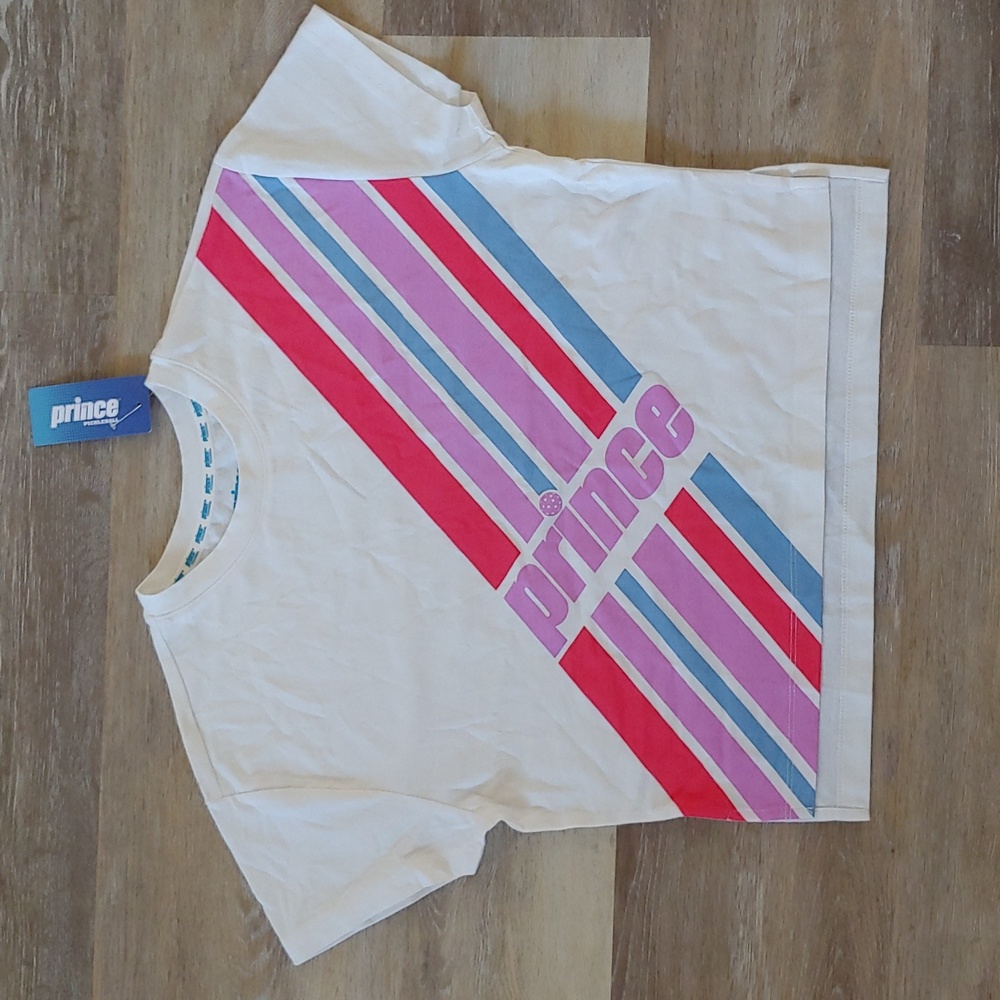 NWT Prince Women's Crop Short Sleeve Graphic T-Shirt Ivory Size XS